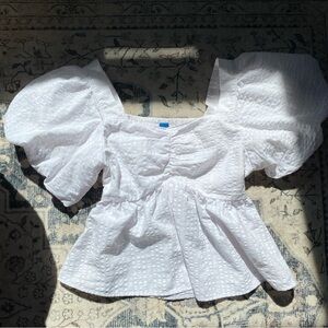 Old Navy White Textured Puff Sleeve Baby Doll Crop Top